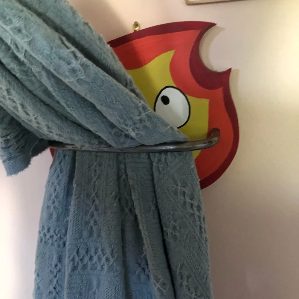 Original Art Calcifer studio Ghibli howls moving castle wood towel holder